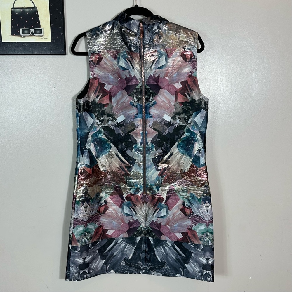 Ted Baker London Sleeveless Zip-Front Dress with Abstract Crystal Print - Picture 6 of 10